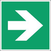 Square evacuation sign - Right directional arrow - Photoluminescent and rigid