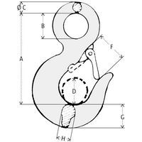 A = Overall heightB = Ø eyeletC = ØD = Hook ØF = OpeningG = Heel heightH = Thickness