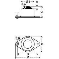 - Ø A: ball Ø- Ø B: Ø overall- C: overall height- D: exceeding the ball- J: platinum thickness.- M : base length- N : base width- Ø K: distance between fixing holes- Ø Q: fixing hole Ø 