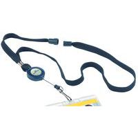 Fabric lanyard with reel and snap hook - Black - Durable