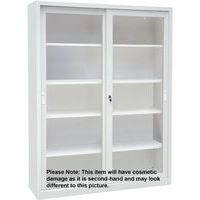 Used Tall Grey Cupboard - Sliding Doors With Windows