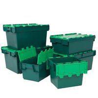 Tote Box with Attached Lid Green for Secure Storage and Transport