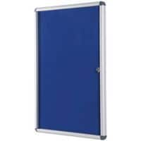 Blue lockable felt noticeboard for indoor use.
