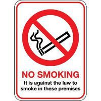 It is Against the Law to Smoke on These Premises Sign Notice