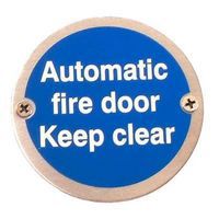 Automatic Fire Door Keep Clear - 75mm - Satin Stainless Steel