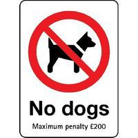 No Dogs Maximum penalty £200 Sign