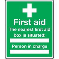 The Nearest First Aid Box Is Situated Sign