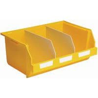 45 l-storage container with 2 dividers and 3 labels
