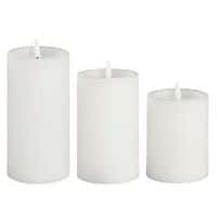 Three-piece set of white LED pillar candles with battery-operated timer