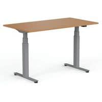 140cm Wide Beech Electric Sit Stand Desk -Silver Frame -Yo-Yo Wellness