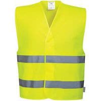 Yellow Hi Vis Vest - Double Reflective Band - Small To 4XL - Portwest