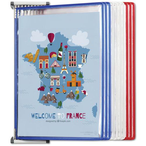 A4 wall display set with 10 pockets in red, white and blue - Tarifold