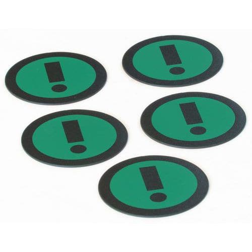 Set of five green magnets with warning icon - Smit Visual