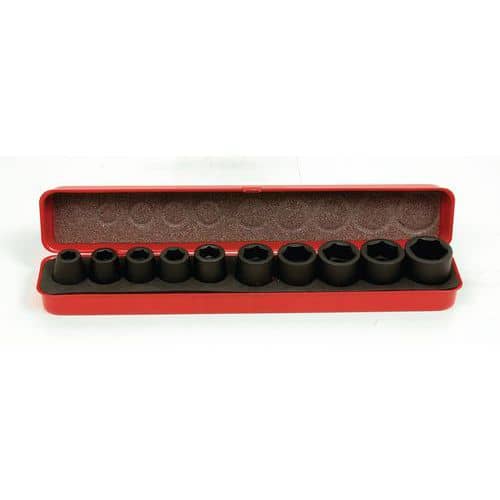 Metal box of 1/2'' impact sockets, 10 pieces
