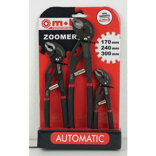 Set of three Zoomer self-locking multi-grip pliers