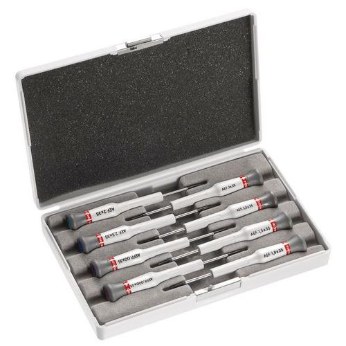 Set of eight Micro-Tech® screwdrivers with replaceable blade - Slotted - Phillips®