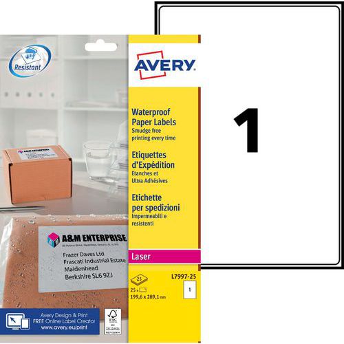 Ultra-adhesive waterproof laser shipping label - Avery