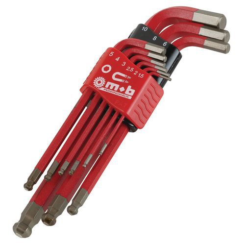 Set of 9 long ball-end hex keys with magnet