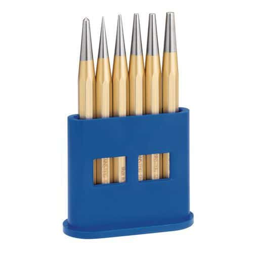 Set of 5 nail punches and 1 centre punch