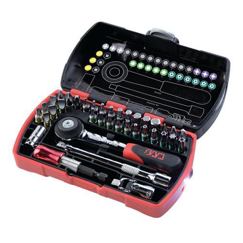 Case with 32 screwdriver bits + 2 bit holders
