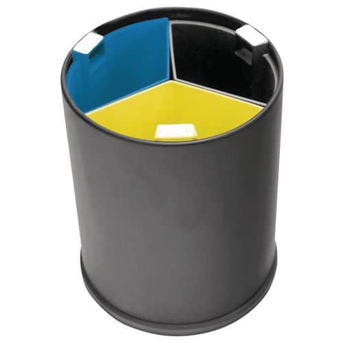 3-compartment office waste bin - Coloured containers - 13 L