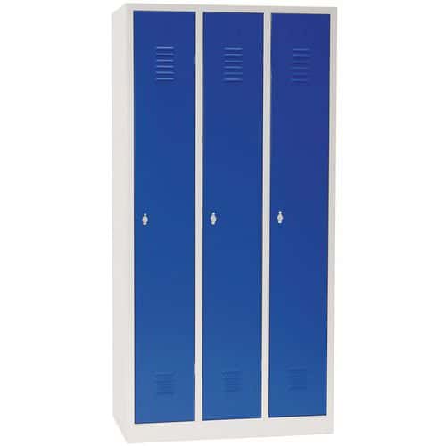 3 Blue 1 Door Nested Metal Storage Lockers - Hasp Lock & Stand - Manutan Expert