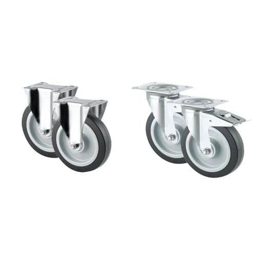 Set of 4 wheels - 2 fixed and 2 swivel with brakes - Capacity 275 kg
