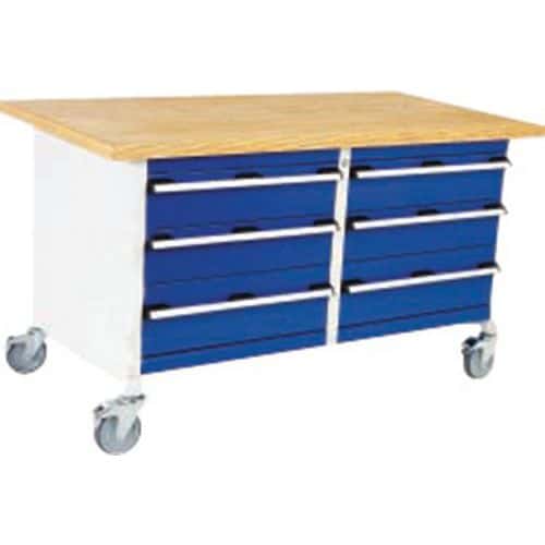 Mobile one-piece workbench with drawers