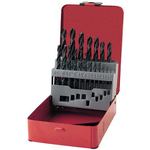 Box of 19 metal drill bits