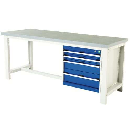 Cubio workbench with 4 drawers - Width 200 cm - Linoleum