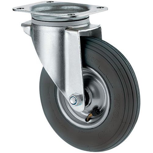 Swivel castor with plate - Capacity 75 to 200 kg - Pneumatic tyre