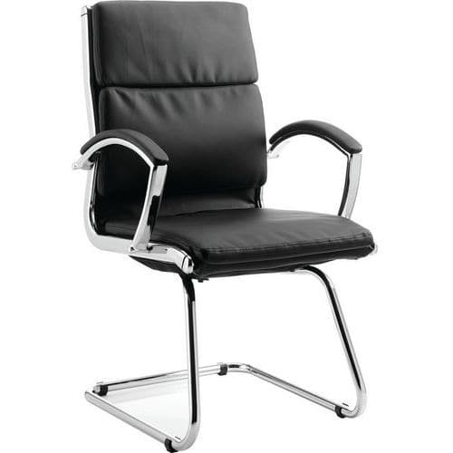 Office Cantilever Chair - Soft Bonded Leather - Chrome Frame & Arms