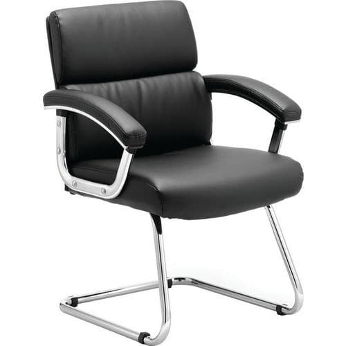 Deep Office Cantilever Chair - Bonded Leather - Chrome Frame & Arms