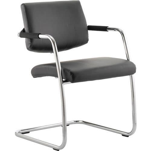 Cantilever Chair - Boardroom/Meeting Room - Black Faux Leather & Arms