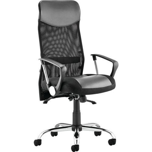 Executive Mesh Chair - Black Faux Leather Seat With Arms - High Back