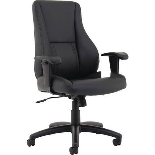 Executive Black Leather Chair - Adjustable Arms - Ergonomic High Back