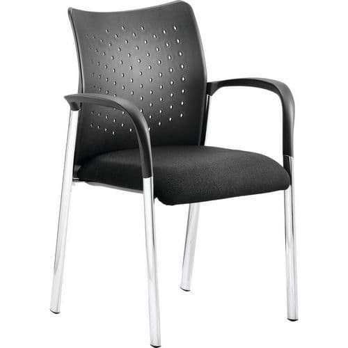 Black/Chrome Reception Chair - Stackable - Plastic Back & Fabric Seat