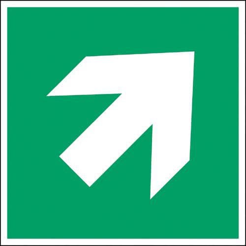 Square emergency and evacuation sign - Directional arrow in the top right-hand corner - Photoluminescent and r