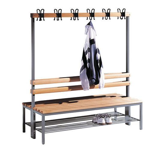 CP wooden coat hook bench - 8 to 16 hangers - Double sided - With shoe rack