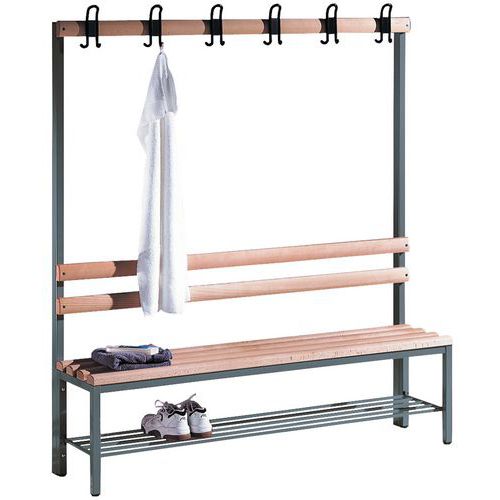 CP wooden coat hook bench - 4 to 8 hangers - Single sided - With shoe rack