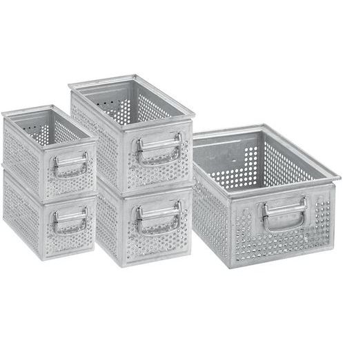 Perforated steel transport container - Length 315 to 630 mm