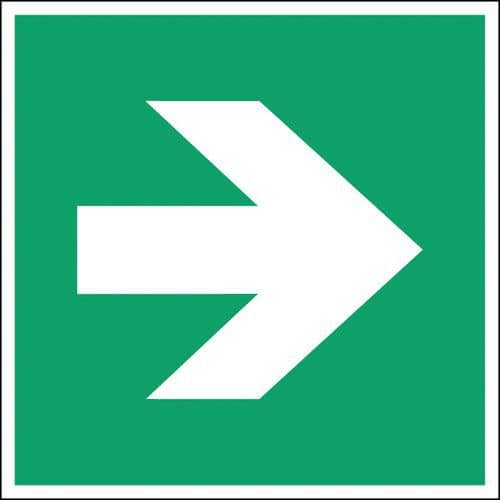 Square emergency and evacuation sign - Right directional arrow - Rigid