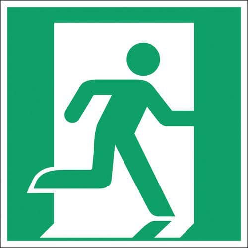 Square emergency and evacuation sign - Emergency exit to the right - Rigid