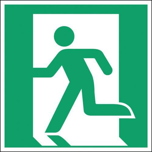 Square emergency and evacuation sign - Emergency exit to the left - Rigid