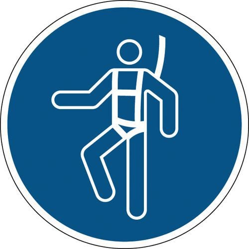 Round mandatory sign - Safety harness must be worn - Rigid