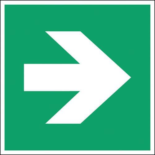 Square evacuation sign - Right directional arrow - Photoluminescent and rigid