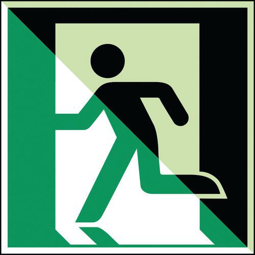 Square emergency and evacuation sign - Emergency exit to the left - Photoluminescent and rigid