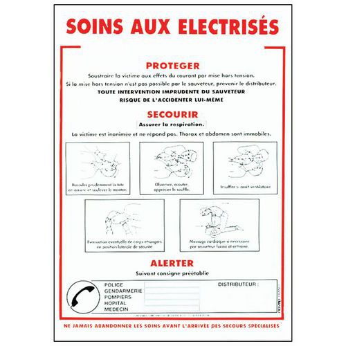 Safety information sign - How to respond to electric shocks