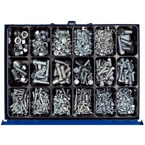 Steel case of hexagon head bolts for full threading with hexagon nuts – 950 pieces