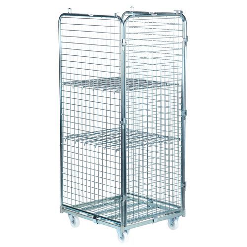 Three-sided steel roll container with 2 shelves - Capacity 400 kg - Manutan Expert